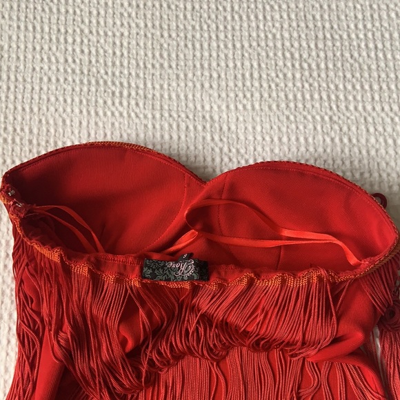 Red dress with red and orange fringe - Picture 3 of 4